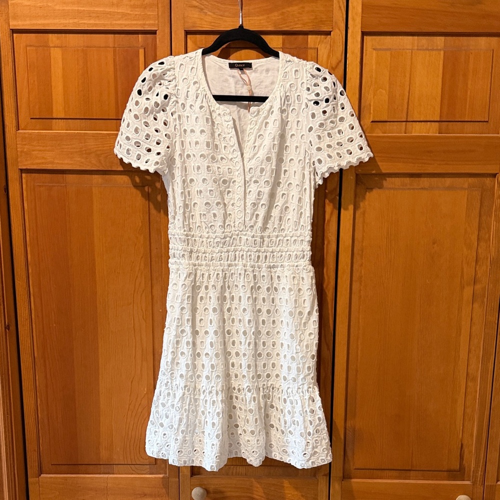 Quince Organic Cotton Eyelet Mini Tiered Dress